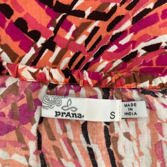 Prana Womens Top Sleeveless Tank Crochet Detail Pink Orange Print Size Small - Picture 5 of 6